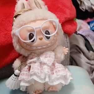 Charming Cream Plush Doll with Glasses